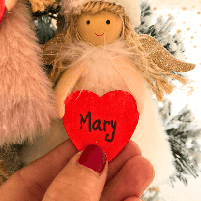 Angels  with wooden red heart for personalization